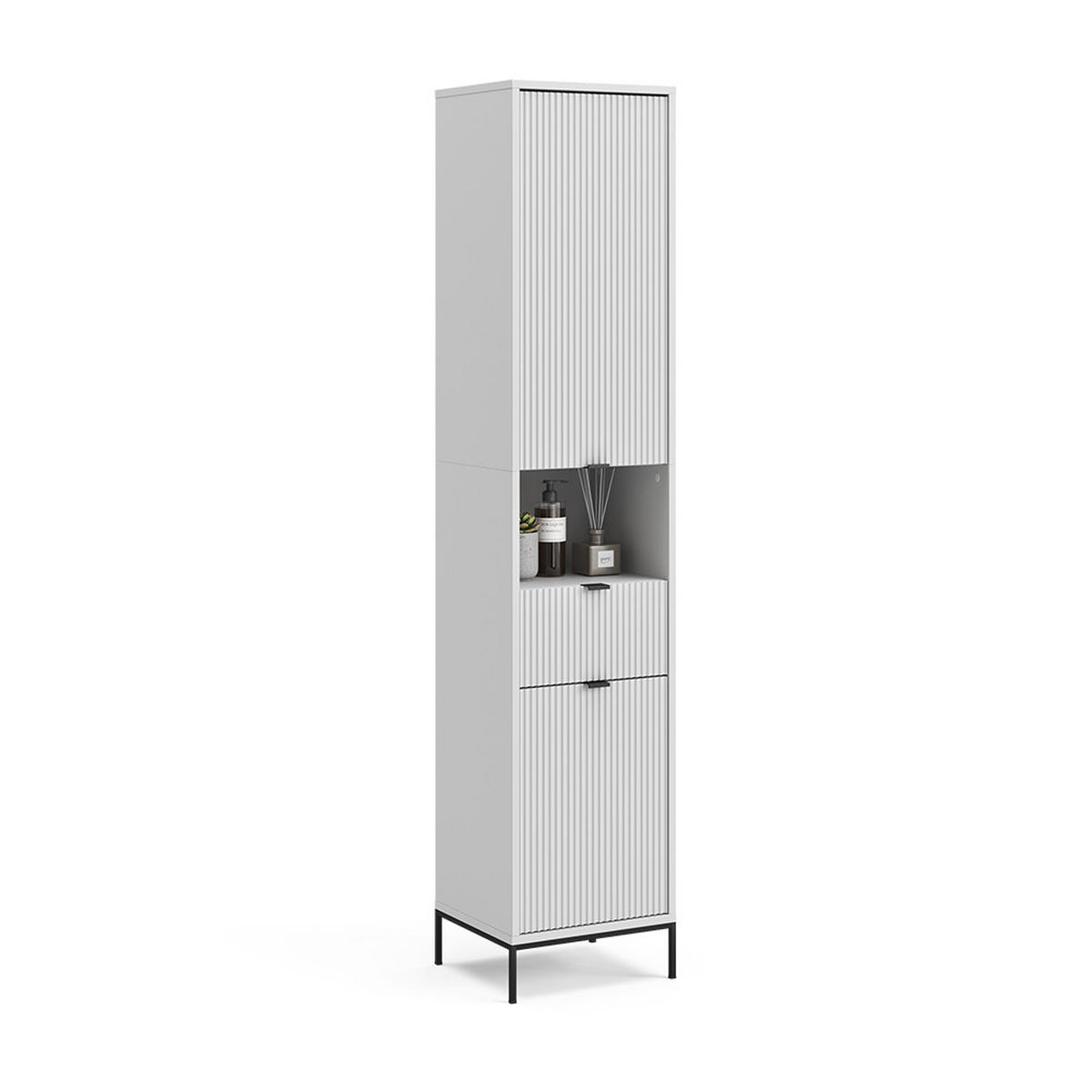 BADSCHRANK Eliza Weiß 40 x 190 cm mit Türen, und Schublade - Weiß, Holzwerkstoff (40/190/35cm) - Vicco