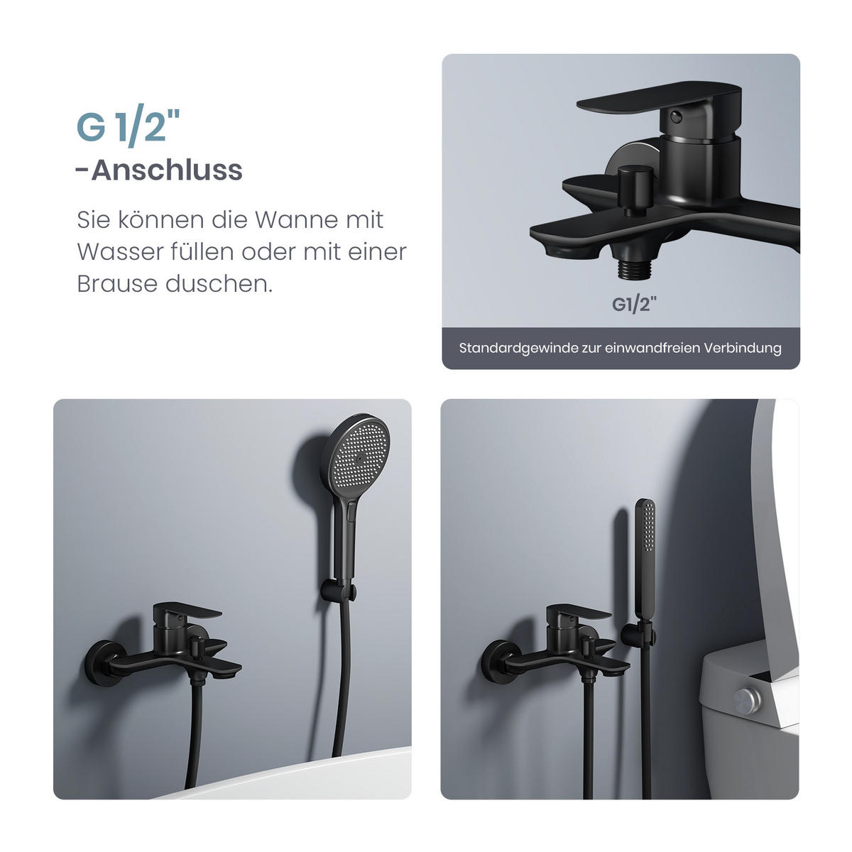 DUSCHARMATUR Schwarz Matt 21,2/18,3 cm - Schwarz, Metall (18/11/21cm) - EMKE
