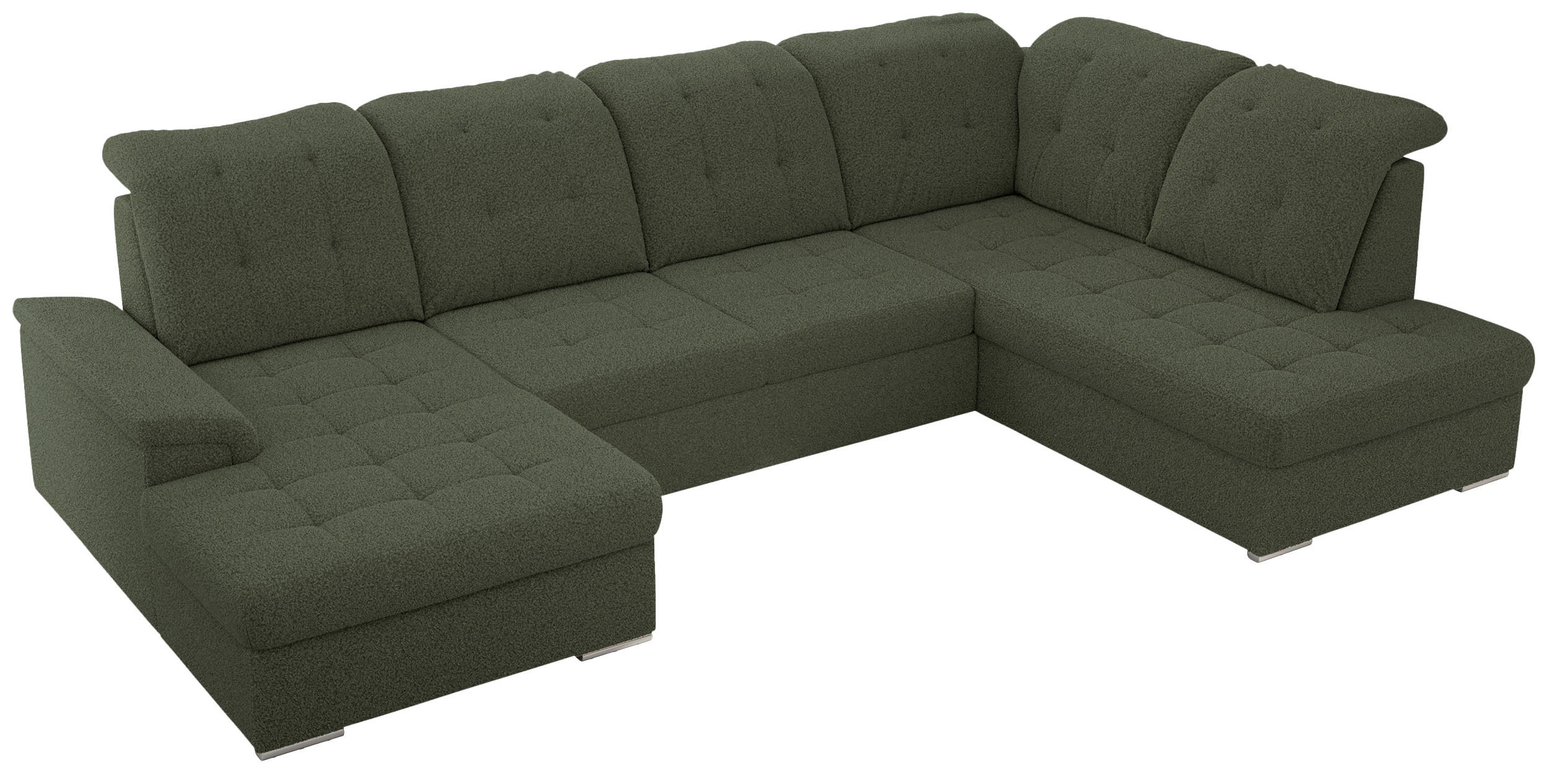 WOHNLANDSCHAFT MADRITO U - Grün Boucle - Rechts - Silberfarben/Grün, Textil/Metall (323/89/204cm) - MKS