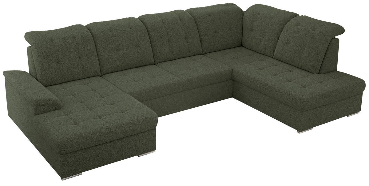 WOHNLANDSCHAFT MADRITO U - Grün Boucle - Rechts - Silberfarben/Grün, Textil/Metall (323/89/204cm) - MKS