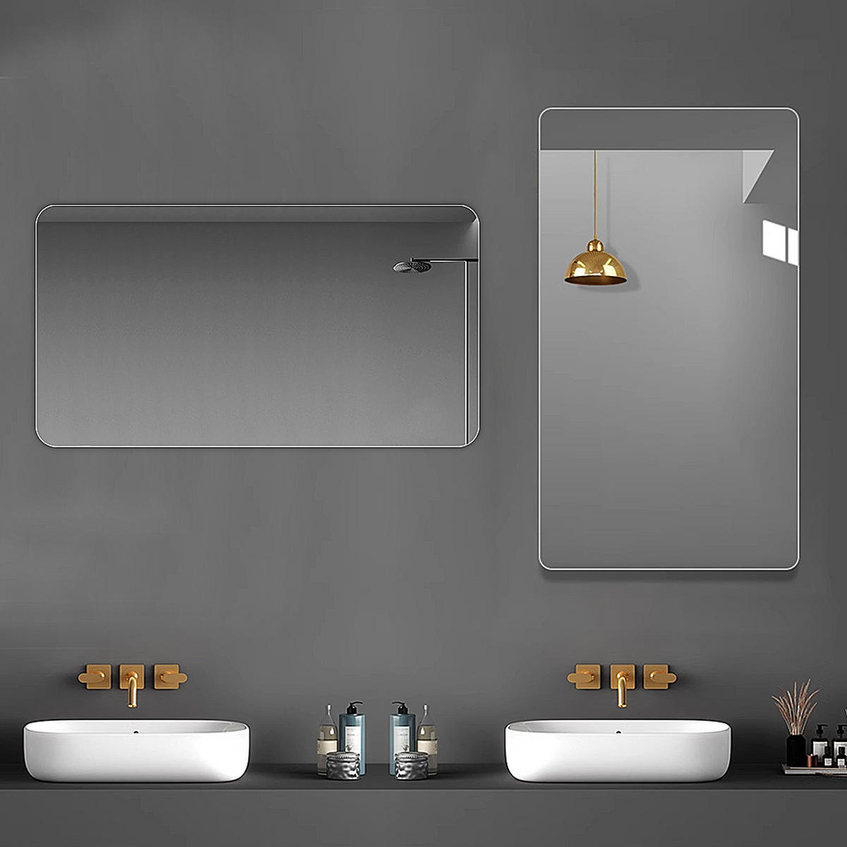 RAHMENLOSER Badezimmerspiegel 70x90x1.5cm Silber mit R50 abgerundeten Ecken 5mm,horizontal/vertikal montierbar - Silberfarben, Glas (90/1.5/70cm) - Modfu