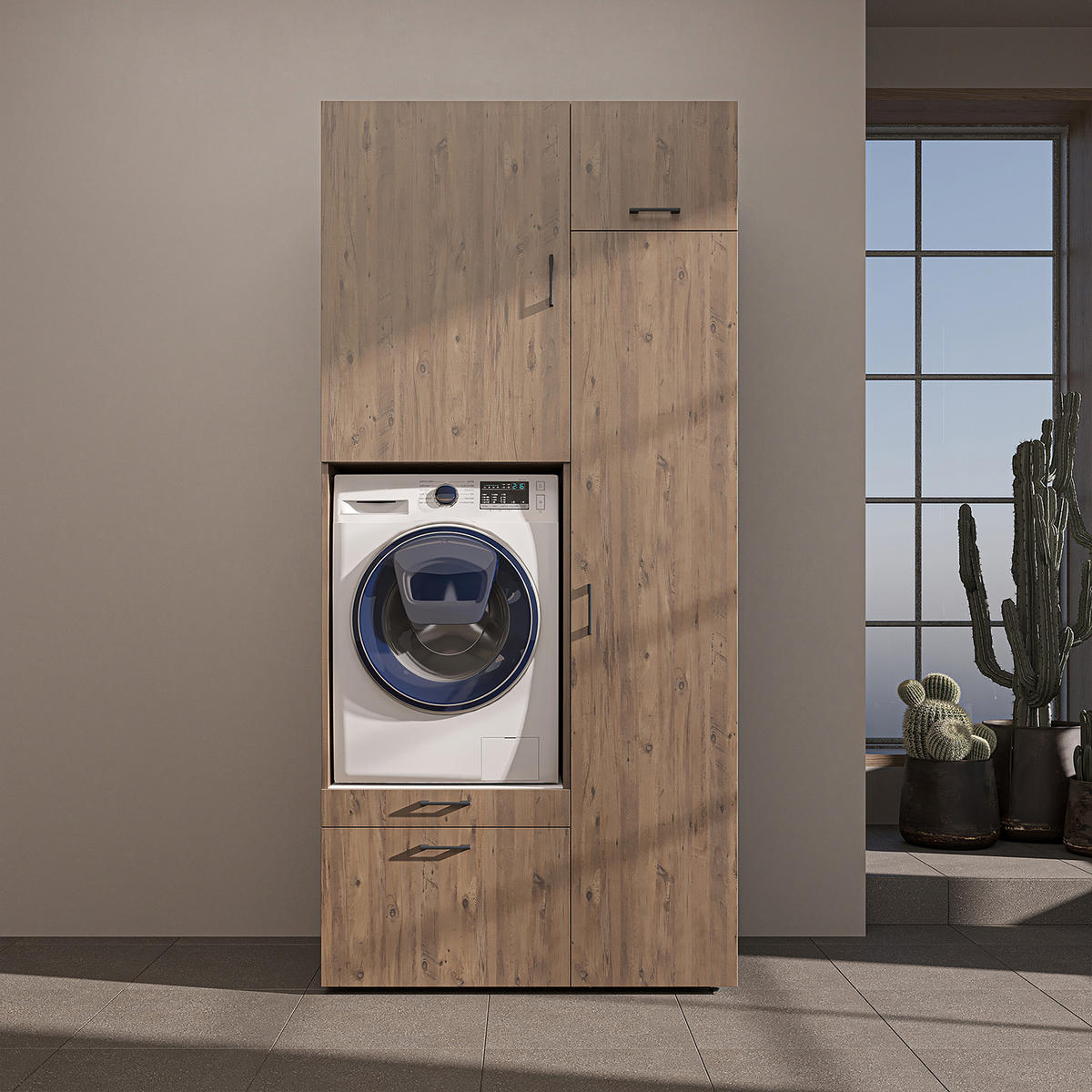 WASCHMASCHINENSCHRANK Serie 2 112cm Breit, 240cm Hoch - Eichefarben, Holzwerkstoff (112/240/67cm)