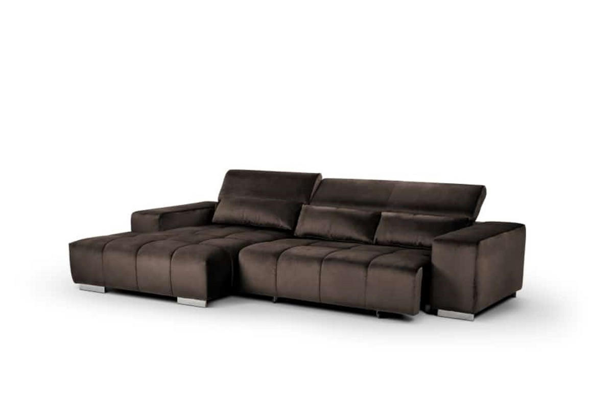 ECKSOFA mit elektrischem Sitzvorschub und verstellbaren Kopflehnen - Chromfarben/Braun, Textil (307/186cm) - Cotta