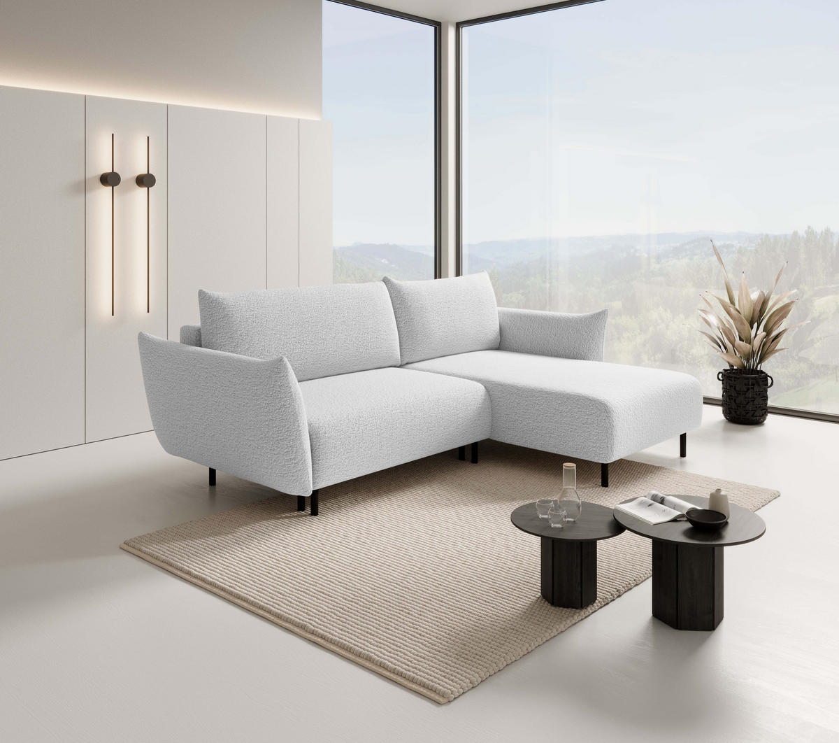 ECKSOFA ADEL mit Schlaffunktion und Bettkasten, L-förm, Metallbeine, verstellbar lose Rückenkissen, freistehend, RECHTS, 257x171x90 cm, Silver - Silberfarben, Holz/Textil (257/171cm) - DomoHome