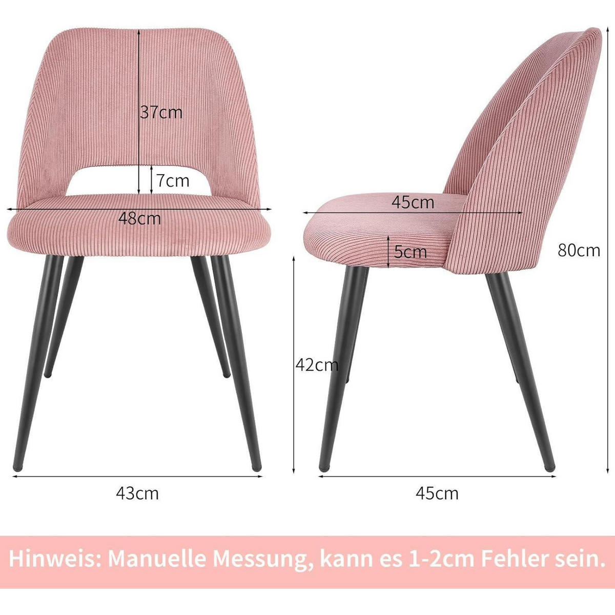 ESSZIMMERSTÜHLE 4er Set Kordsamt Rosa - Rosa, Textil (48/80/45cm)
