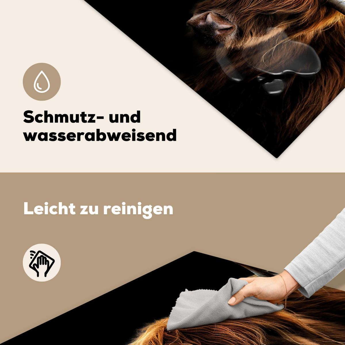 HERDABDECKPLATTE Schottischer Highlander - Hörner - Schwarz - Tiere - Natur - Wild - Kuh 78x78 cm - Cognac, Kunststoff (78/78/0.2cm) - MuchoWow