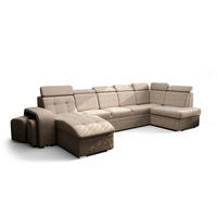 WOHNLANDSCHAFT KONGO RBN13, Eckcouch in U-Form mit Schlaffunktion, Farbe: Beige, Velourstoff, Ottomane Links - Beige, Textil (392/108/180cm) - O-Sofa