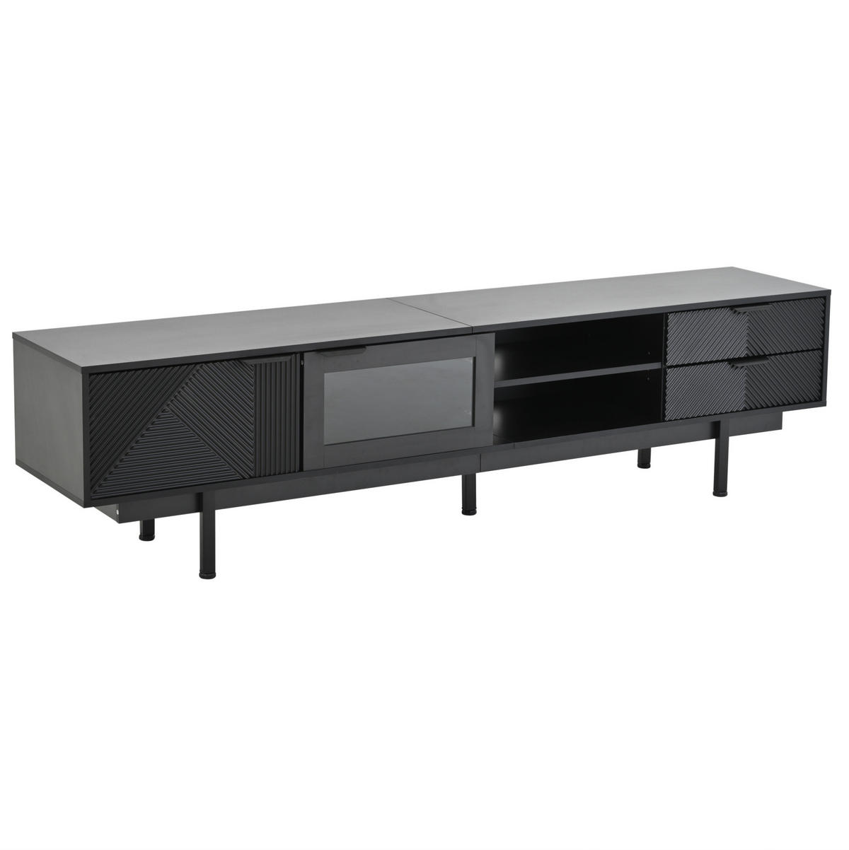TV-SCHRANK 200/40/50,5 cm schwarz Spanplatte mit 2 Türen und 2 Schubladen - Schwarz, Holzwerkstoff (200/50.5/40cm) - OKWISH