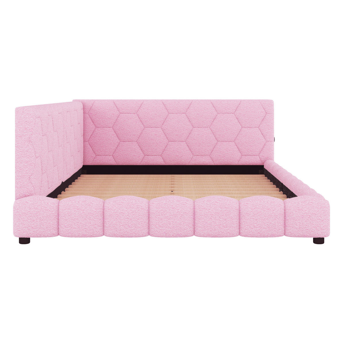 ČALOUNĚNÁ postel ze sametu, 140/200 cm růžová, s LED osvětlením a USB/USB-C - růžová, textil (140/200cm) - BEAOK