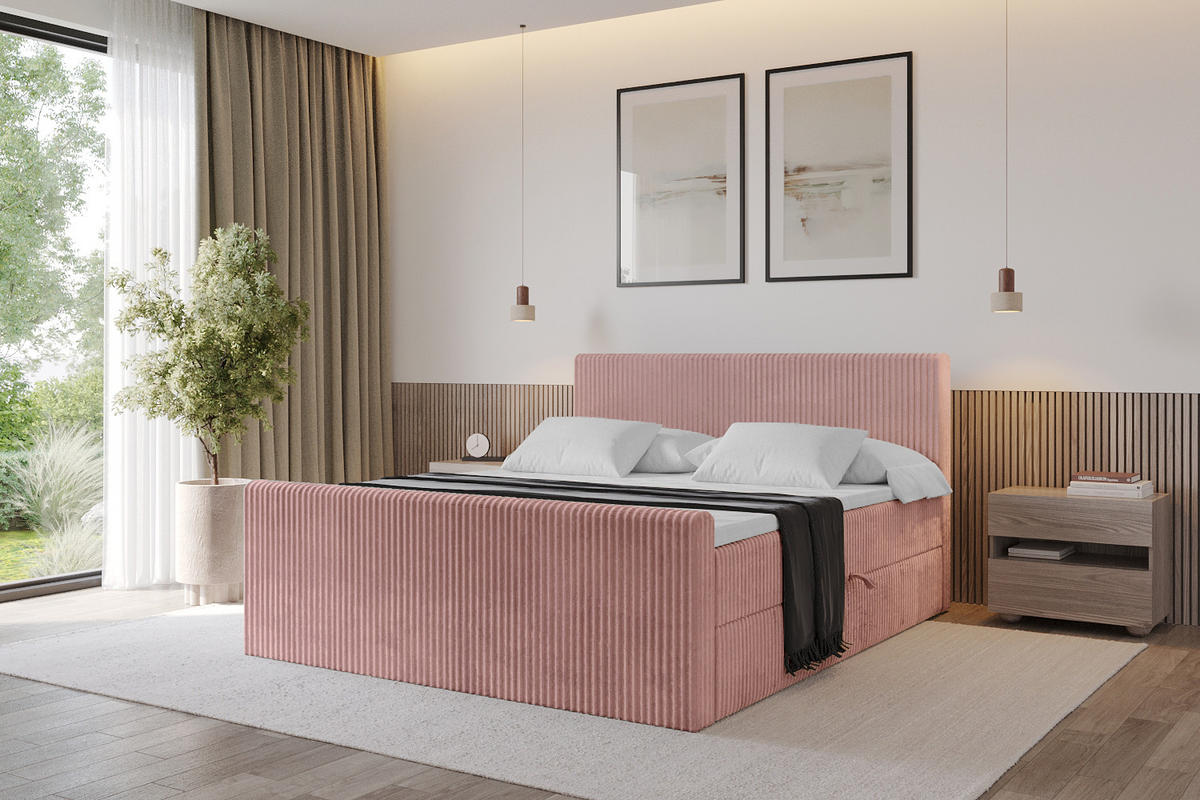 BOXBETT mit Matratze H4 und Lattenrost - TOLO-Z - 120x200 Cord - Hellrosa - Hellrosa, Holzwerkstoff (120/200cm) - ALTDECOR