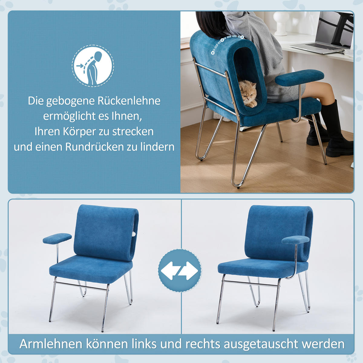 BÜROSTUHL aus Stoff mit Katzenhöhle in der Rückenlehne 77/70/89 cm Blau - Blau, Textil (70/89/77cm) - Redom