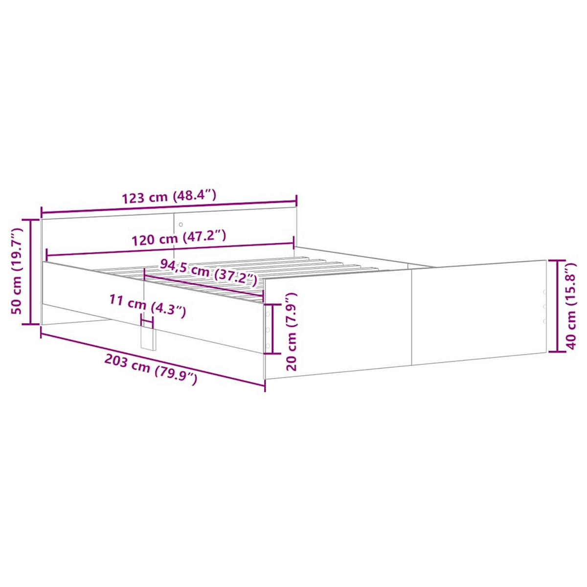 BETTGESTELL Mit Kopf- Und Fussteil Weiss 120/200 Cm - Weiß, Holzwerkstoff (120/200cm) - vidaXL