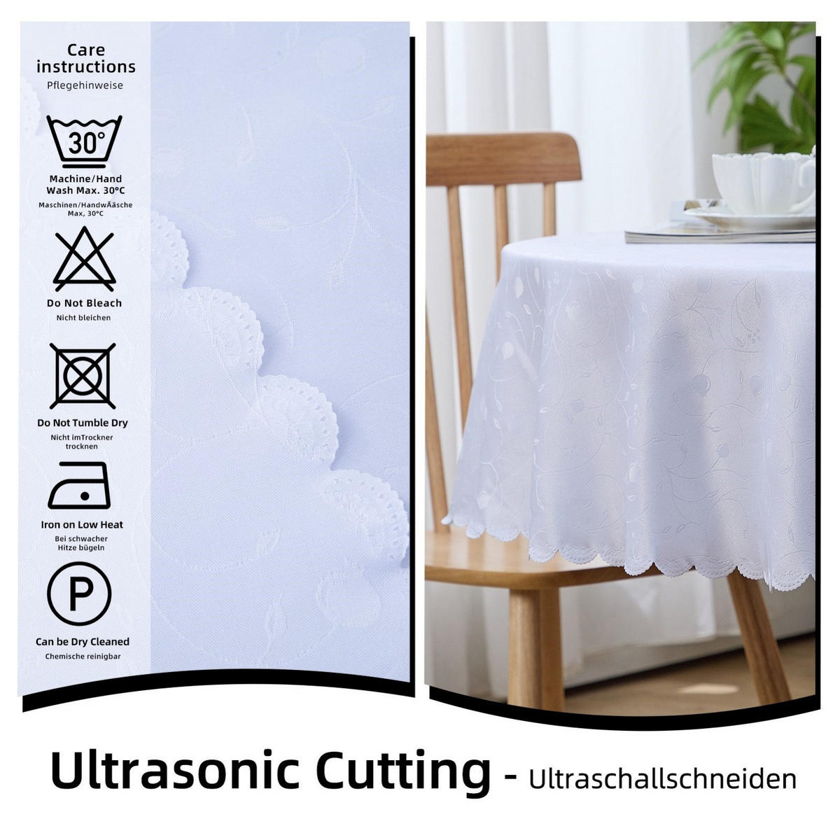 TISCHDECKE Abwaschbar Ornamente Rund 140cm Tischtuch Tafeldecke Kratzfest aus Polyester, Weiß - Weiß, Textil (140/140cm)