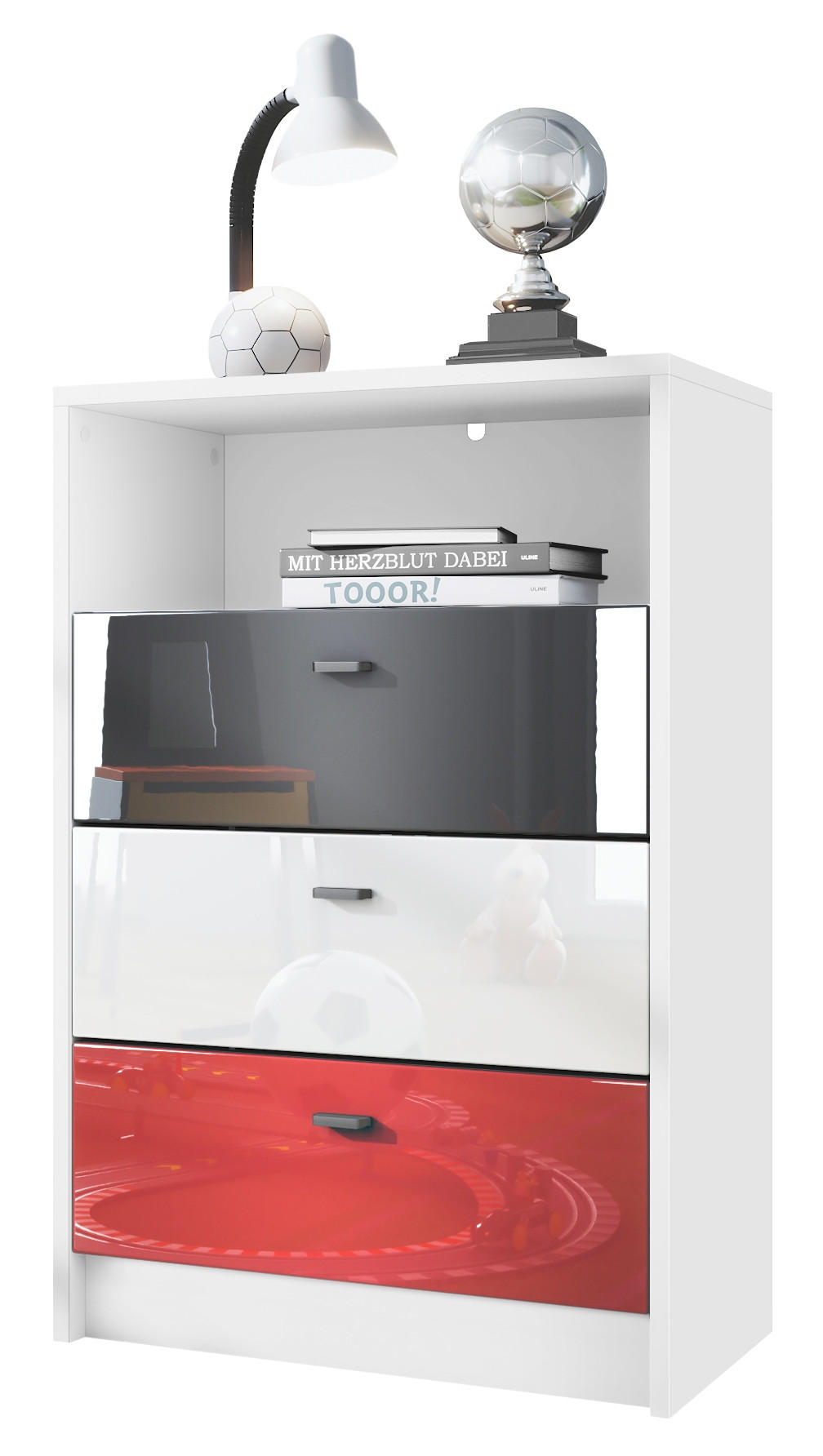 KOMMODE Pino Fronten Rot, Schwarz & Rot - Weiß, Holzwerkstoff (56/86/36cm) - Vladon