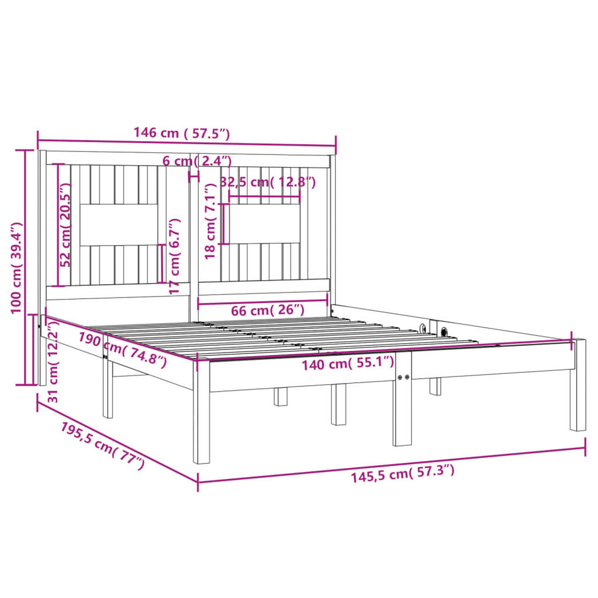 BETT Koser 146/195.5 cm - Weiß, Holz (140/190cm) - Nettlife