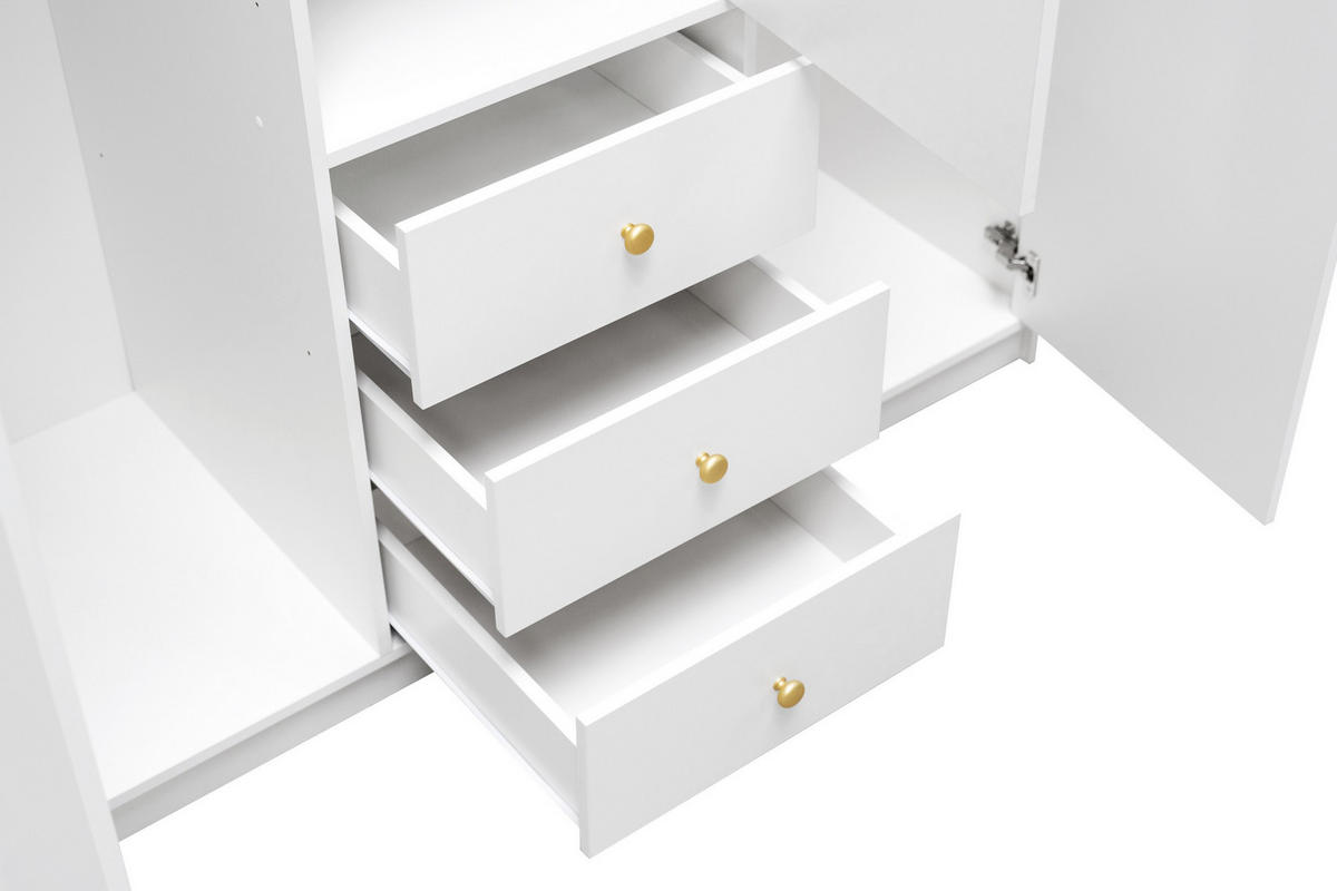 DREHTÜRENSCHRANK GALIO 149/200/57,5 cm 3-türig mit Spiegel Weiß - Weiß, Holzwerkstoff (149/200/57.5cm) - MASSENO