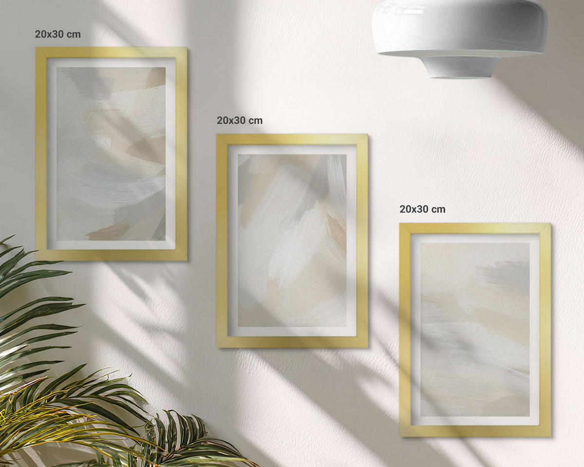 BILDER SET 3er Set - 20x30 cm Goldrahmen - Abstrakter Pinselhintergrund - Goldfarben, Kunststoff (20/30cm) - TULUP