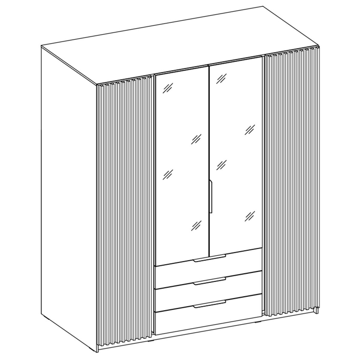 KLEIDERSCHRANK Nehir Korpus Schwarz, Front Schwarz/Eiche Evoke 200 cm - 4T3S Modern mit Schubladen, Lamellentüren außen und Spiegeln mittig - Schwarz, Holzwerkstoff/Kunststoff (200/239/61.9cm) - AX Living