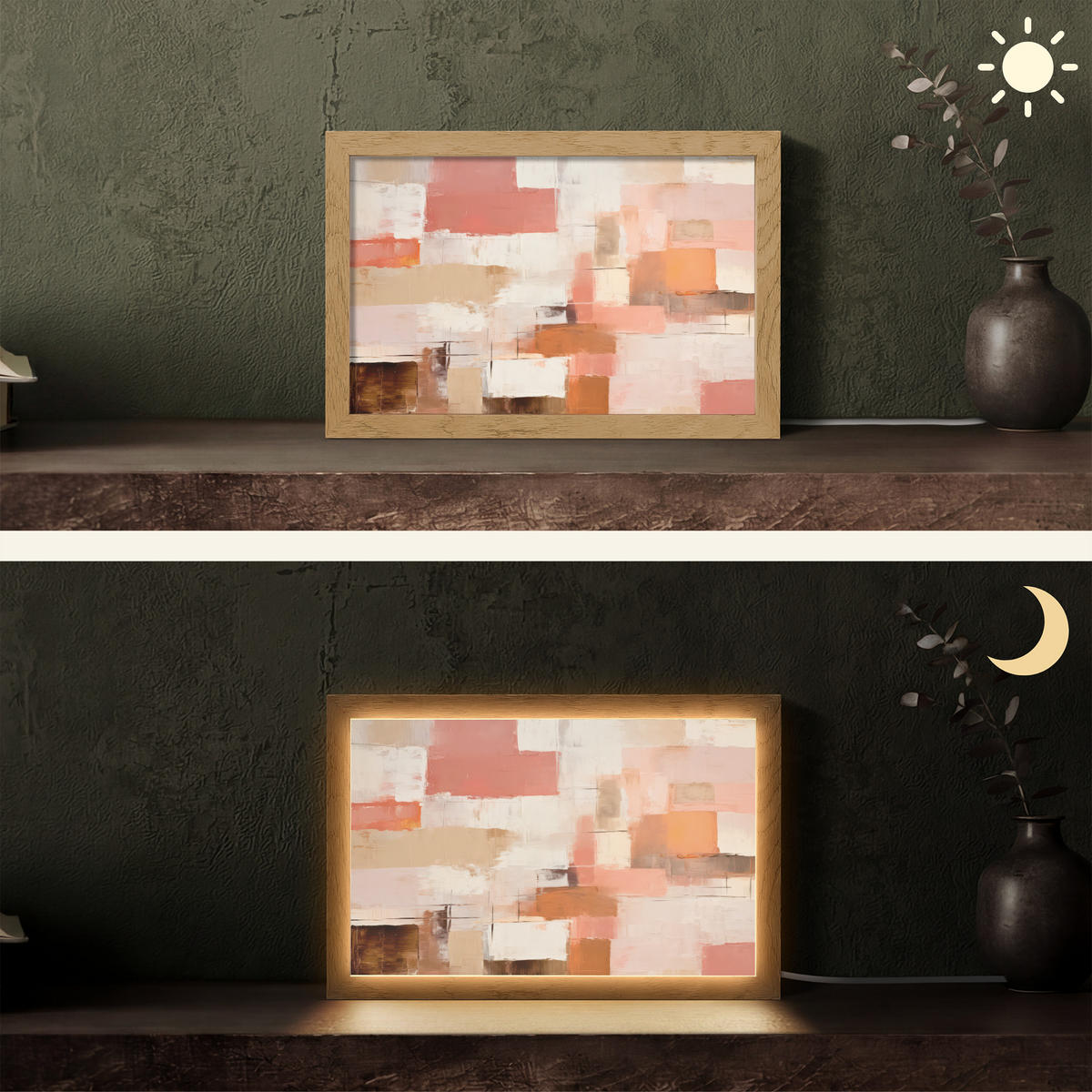 STOLNÍ LAMPA Umění - Růžová - Abstraktní 30x20 cm - šedohnědá, kompozitní dřevo (8/30/20cm) - OnlyWow