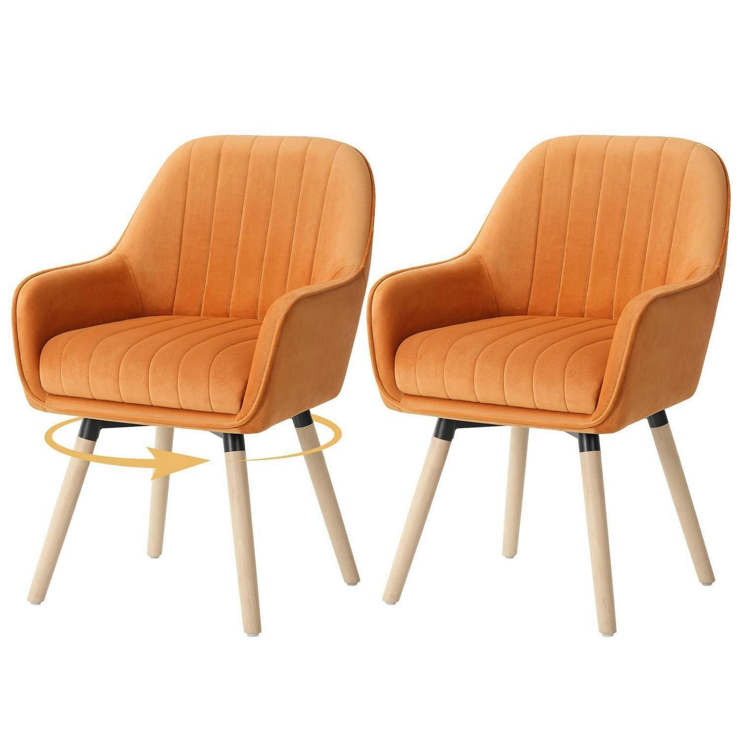 ESSZIMMERSTUHL 2er Set Samt Braun 360° drehbar - Orange, Textil (47.7/84.5/46.5cm)