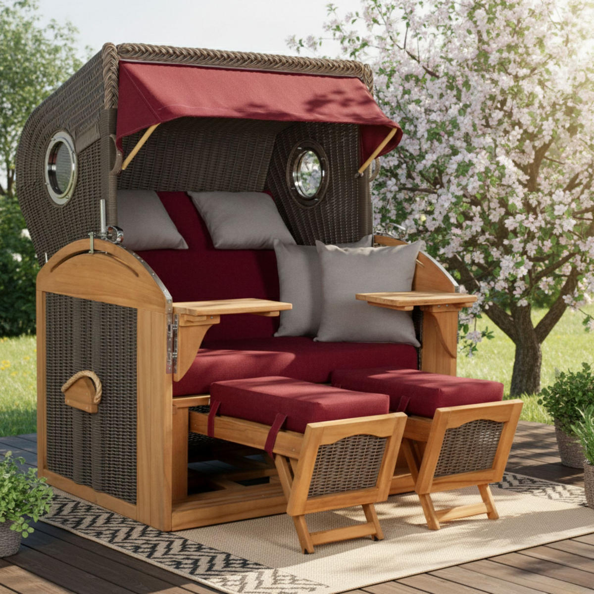 STRANDKORB XL Schillig Bullauge - Rot/Braun, Metall (142/170/95cm) - Mr. Deko