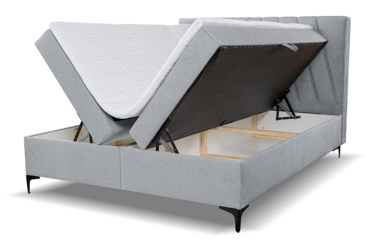 BOXBETT CAPRI mit 2 Bettkästen, Maße: 160x200 cm, Farbe: Grau, Velourstoff, mit Bonell-Matratze inkl. Topper - Grau, Holz/Kunststoff (160/200cm) - VENASI MÖBEL