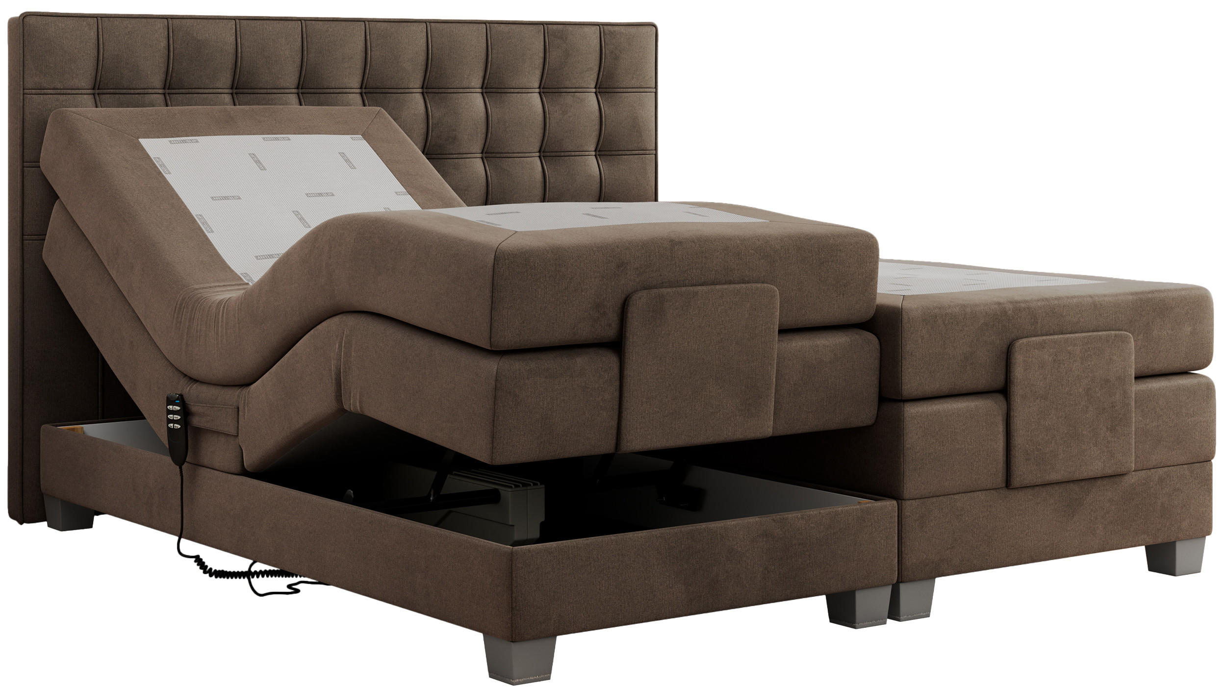 BOXBETT ELEKTRO 180/200 Braun Velvet - H3 - Braun, Holz/Textil (180/200cm) - MKS