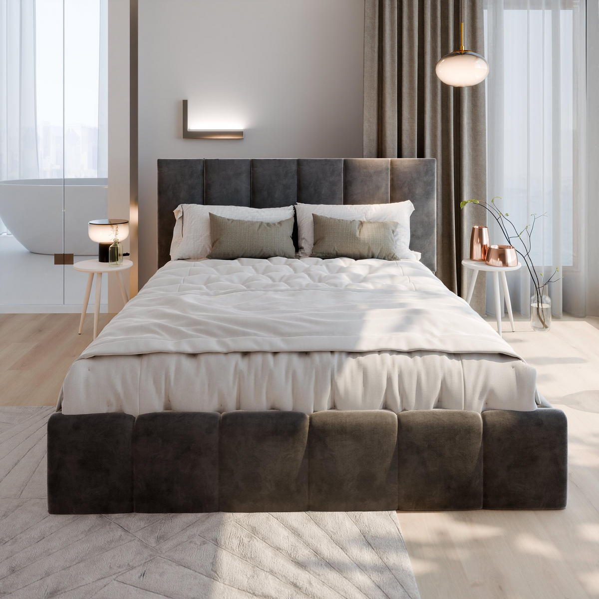 POLSTERBETT TARANTO 120x200 cm mit Bettkästen - Grün - Grün, Holz/Textil - MASSENO