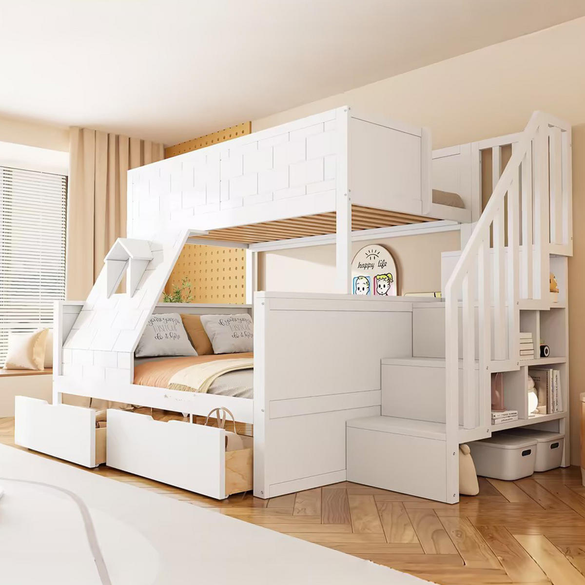 ETAGENBETT Weiß 90 x 200/140/200 cm mit Stauraum und Schubladen - Weiß, Holz (140/200cm) - MIVRAY