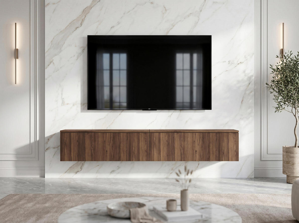 LOWBOARD Barvo 2x100 Nussbaum Warmia 200/34/32 cm – hängendes TV-Board - Nussbaumfarben, Holzwerkstoff (200/34/32cm) - AX Living