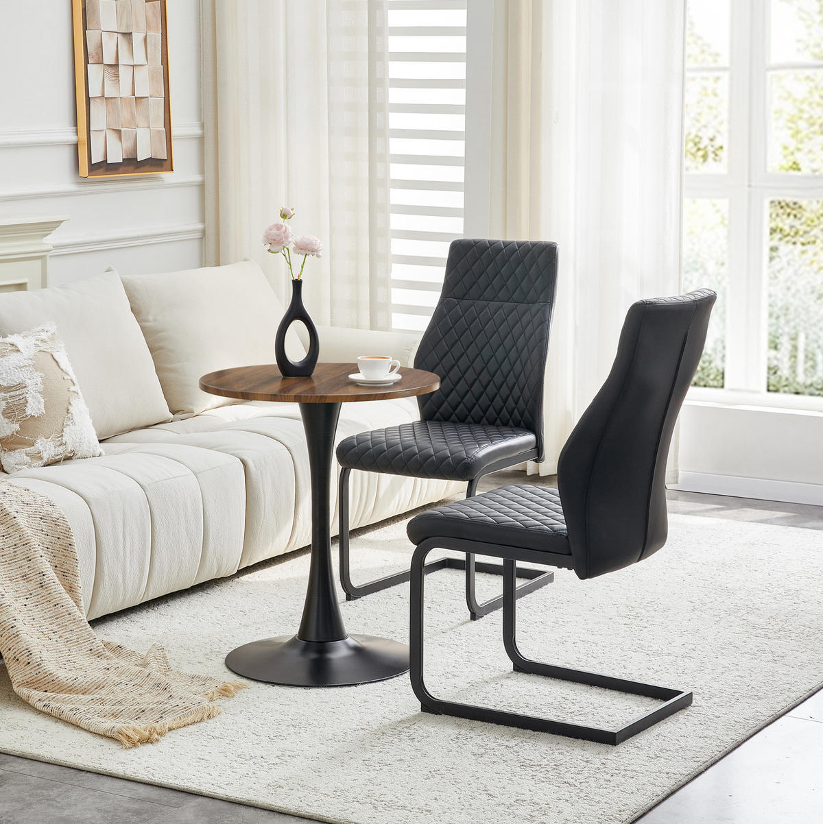 TISCH- UND STUHLSET rund 60 cm MDF Schwarz, 2 Stühle - Schwarz, Metall (60/72/60cm) - Meubliv