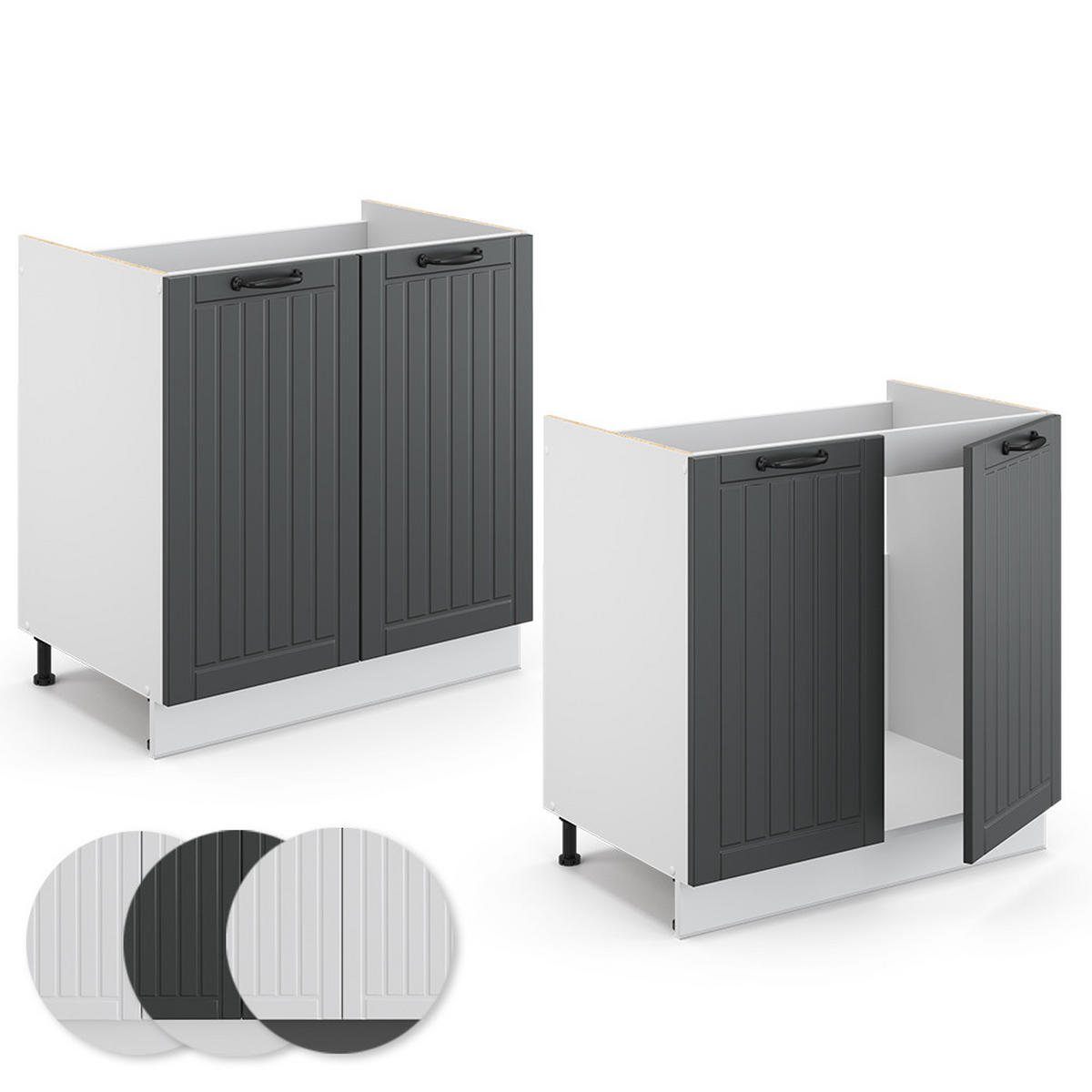 SPÜLENUNTERSCHRANK Fame-Line Anthrazit Landhaus 80 cm, AP Anthrazit - Anthrazit/Weiß, Holzwerkstoff (80/82/60cm) - Vicco