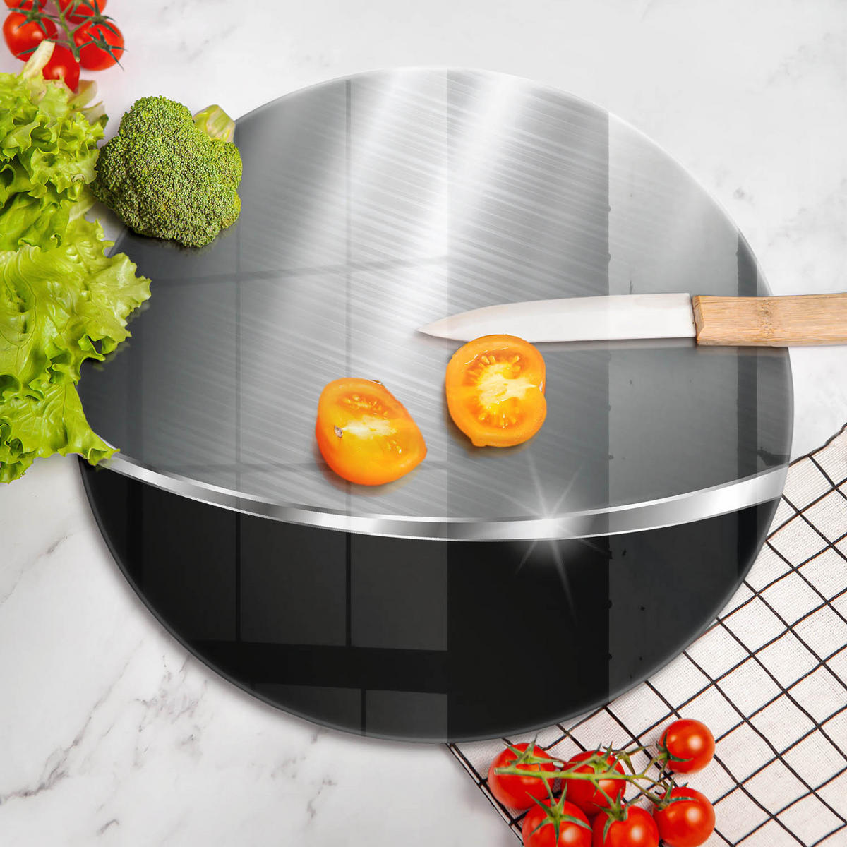 GLASPLATTE Ø 40 cm Metallische Abstraktion - Goldfarben, Glas (40/40cm) - Wallfluent