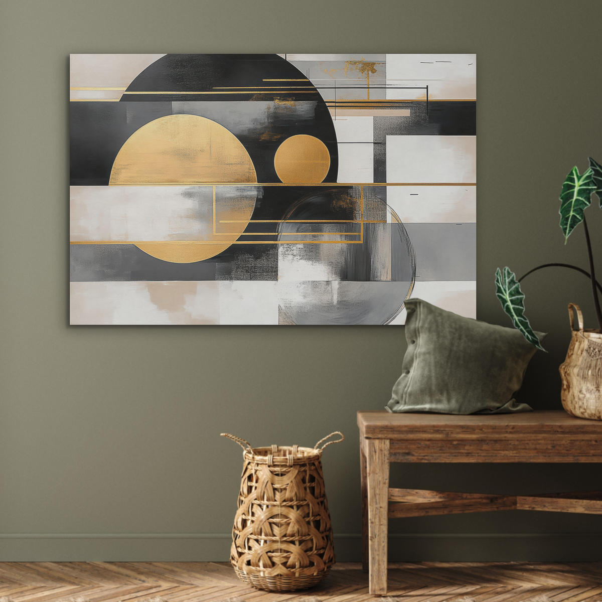 AKUSTIKBILD Abstrakt - Gold - Silber - Formen - Ästhetisch - Modern Akustikpaneele 90x60 cm - Goldfarben, Kunststoff (90/60/0.9cm) - MuchoWow