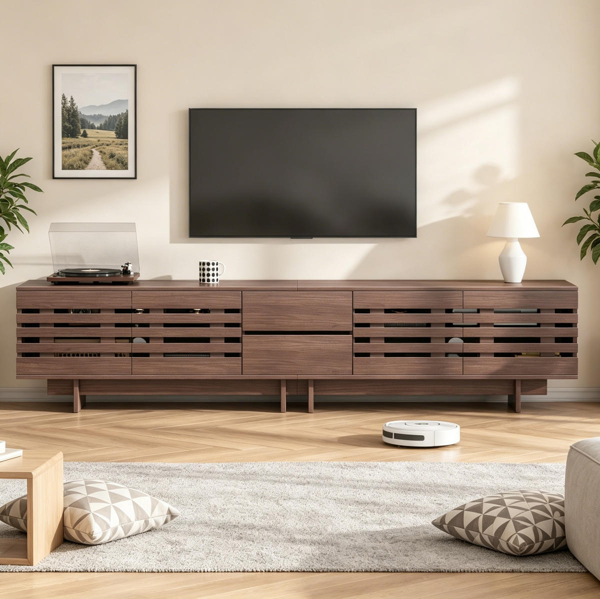TV-LOWBOARD 200/39,5/55 cm walnussfarben aus MDF mit 2 Schubladen - Walnussfarben, Holzwerkstoff (200/55/39.5cm) - OKWISH