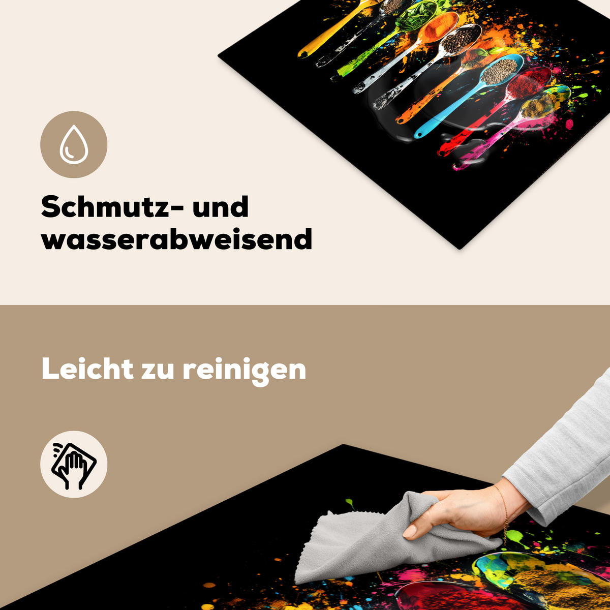 HERDABDECKPLATTE Löffel - Gewürze - Modern - Graffiti - Farbe - Farbenfroh 60x52 cm - Multicolor, Kunststoff (60/0.2/52cm) - MuchoWow