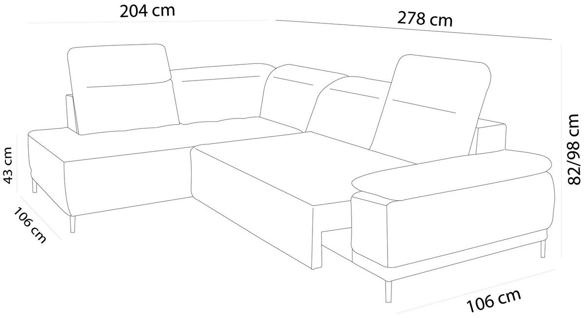 ECKSOFA FOCUS XL L-förmig Konfiguration freistehend LINKS 204x352x98cm Dark grey - Dunkelgrau, Holz/Textil (204/352cm) - DomoHome