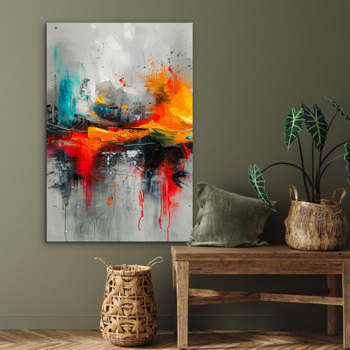 METALLBILD Moderne Kunst - Orange - Grau - Abstrakt 60x90 cm - Hellgrau, Metall (60/90cm) - MuchoWow