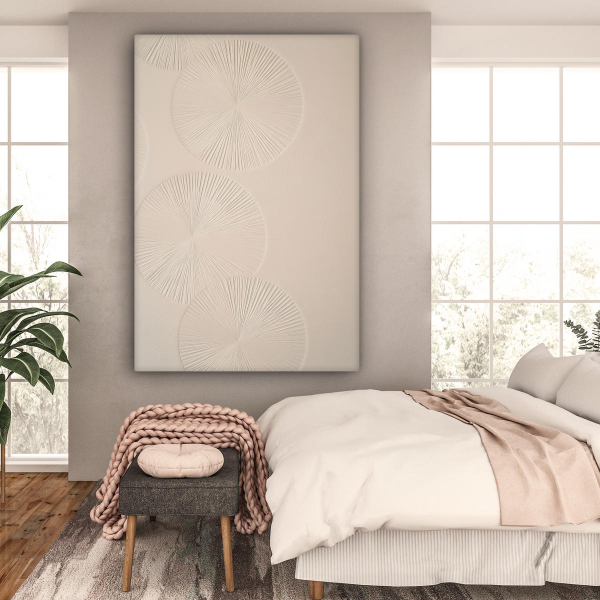 LEINWANDBILD Japandi - Beige - Modern Deko Groß 90x140 cm - Ecru, Textil (90/140cm) - MuchoWow