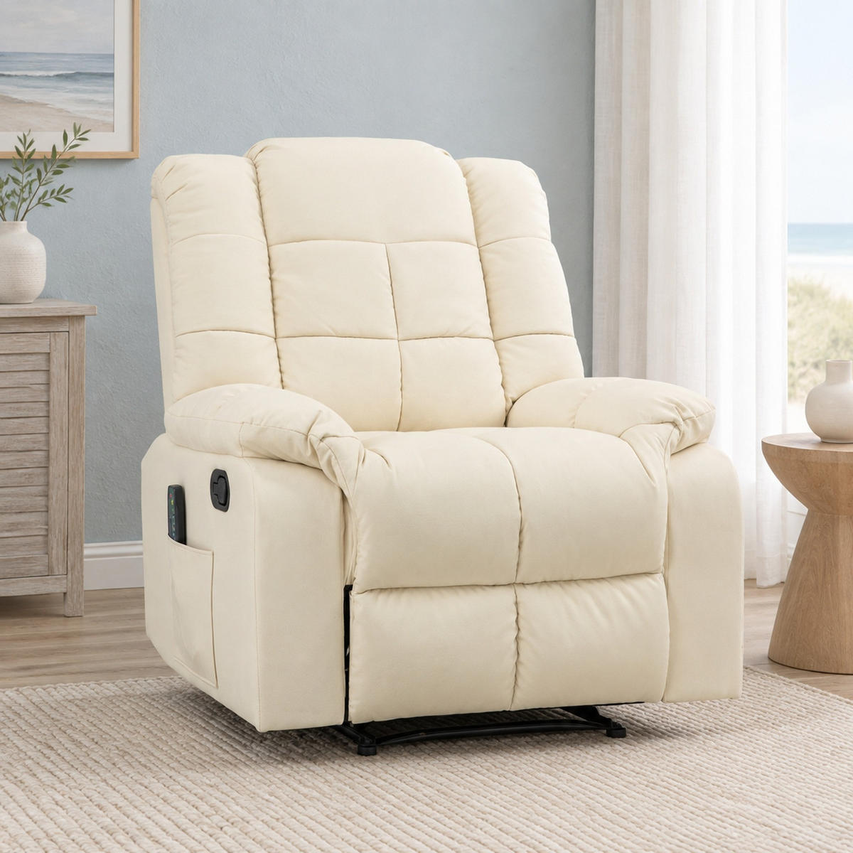 MASSAGESESSEL in Cremeweiß 99x94x99 cm mit 8-Punkt-Massage und verstellbarer Rückenlehne - Creme, Kunststoff (94/99/99cm) - IVMEU