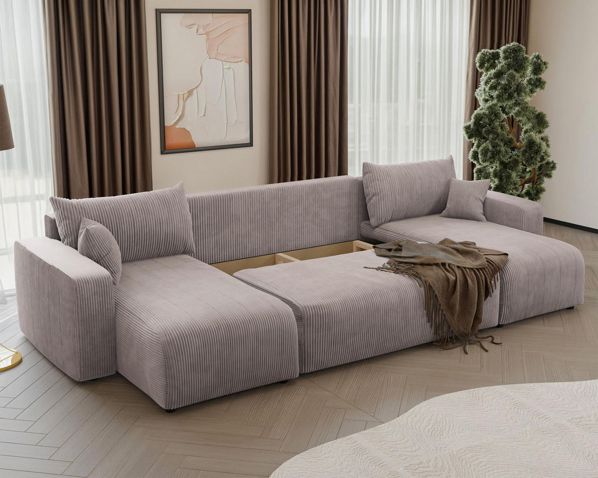 WOHNLANDSCHAFT Pianoni Beige Cordbezug - Beige/Schwarz, Kunststoff/Textil (312/83/140cm) - Selsey