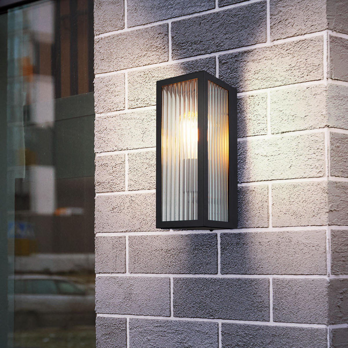 LED AUSSEN-WANDLEUCHTE Metall Schwarz - Schwarz, Glas (12/32/14cm) - Globo Lighting