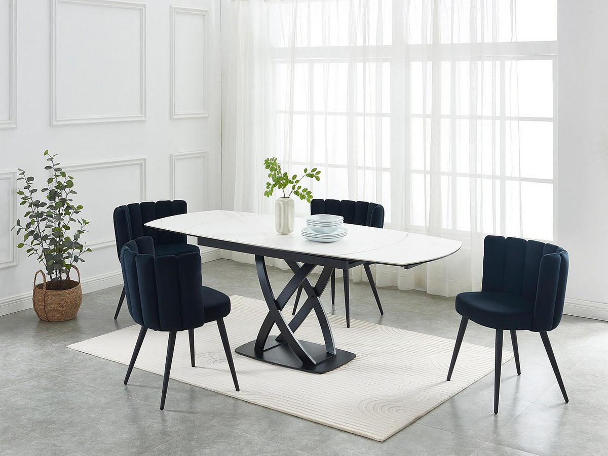 ESSTISCH ausziehbar - 4 bis 8 Personen - Keramik, Sicherheitsglas & Edelstahl - Marmor-Optik - Weiß & Schwarz - LIOMINA - Schwarz, Glas (90/200/76cm) - Vente-Unique