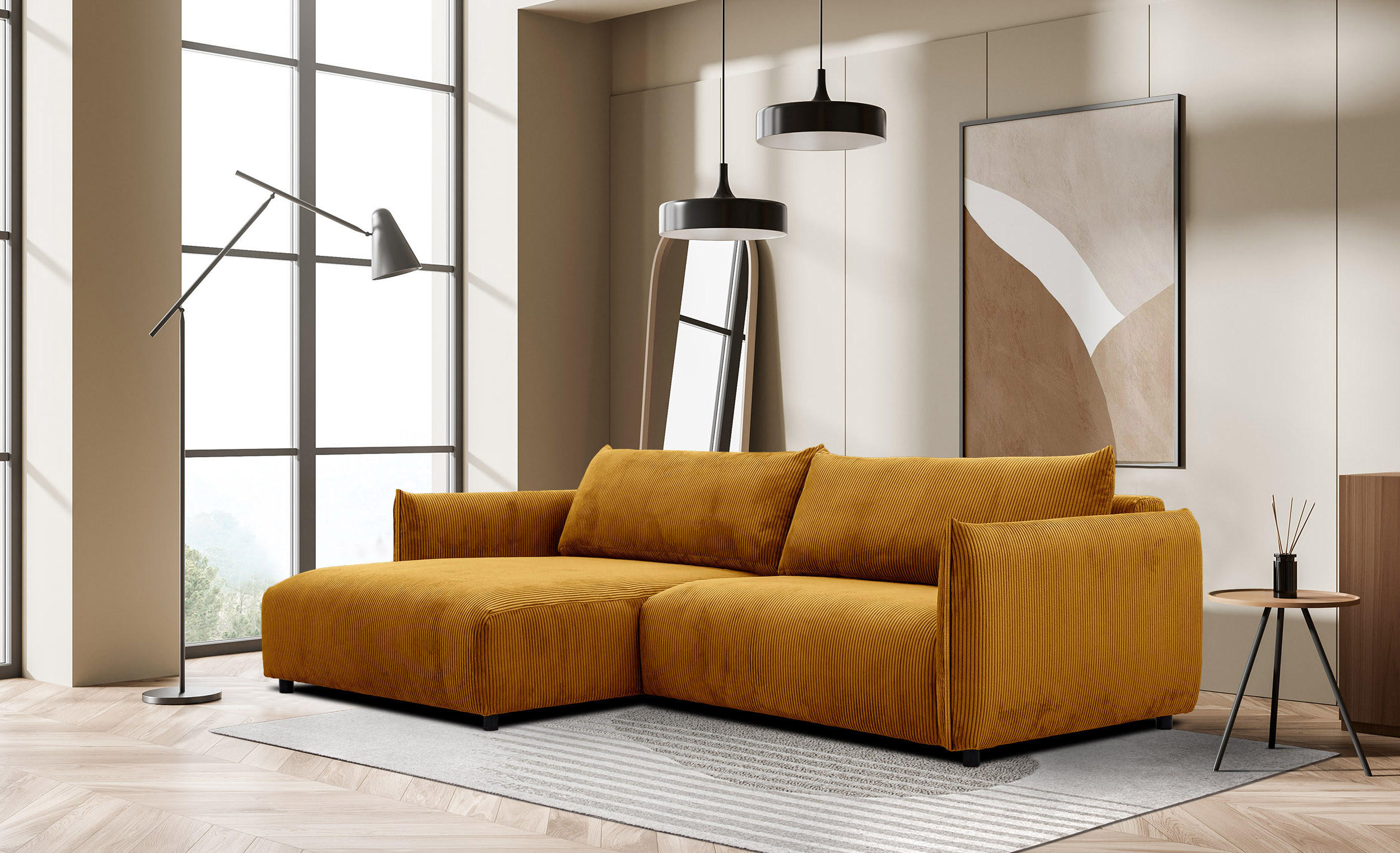 ECKSOFA TAUER 5-Sitzer, honig - Schwarz/Honig, Holzwerkstoff/Kunststoff (174/292cm) - Courtois Laville