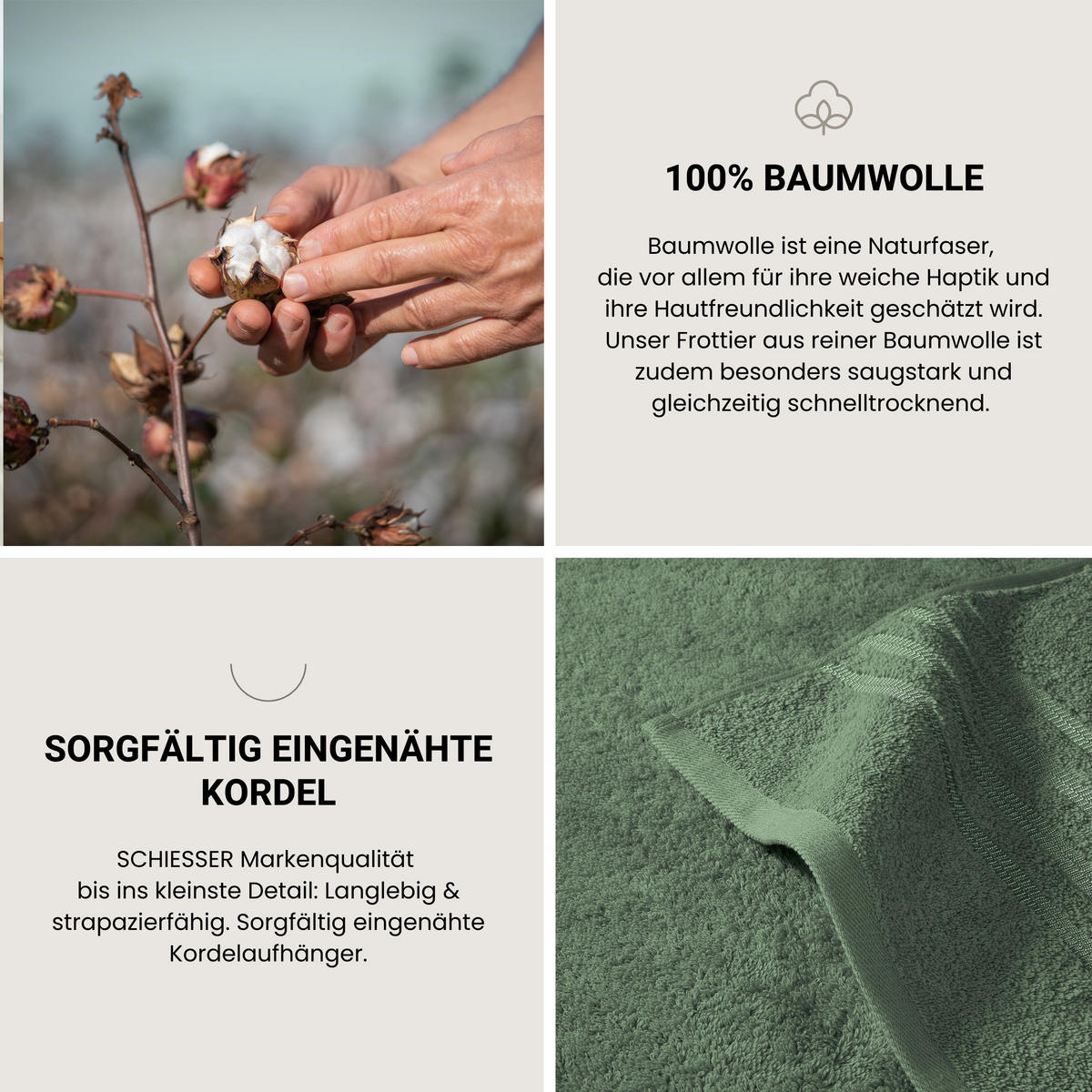 HANDTUCHSET Milano - 4-teilig - 50 x 100 cm - Dunkelgrün - Dunkelgrün, Textil (50/100cm) - SCHIESSER