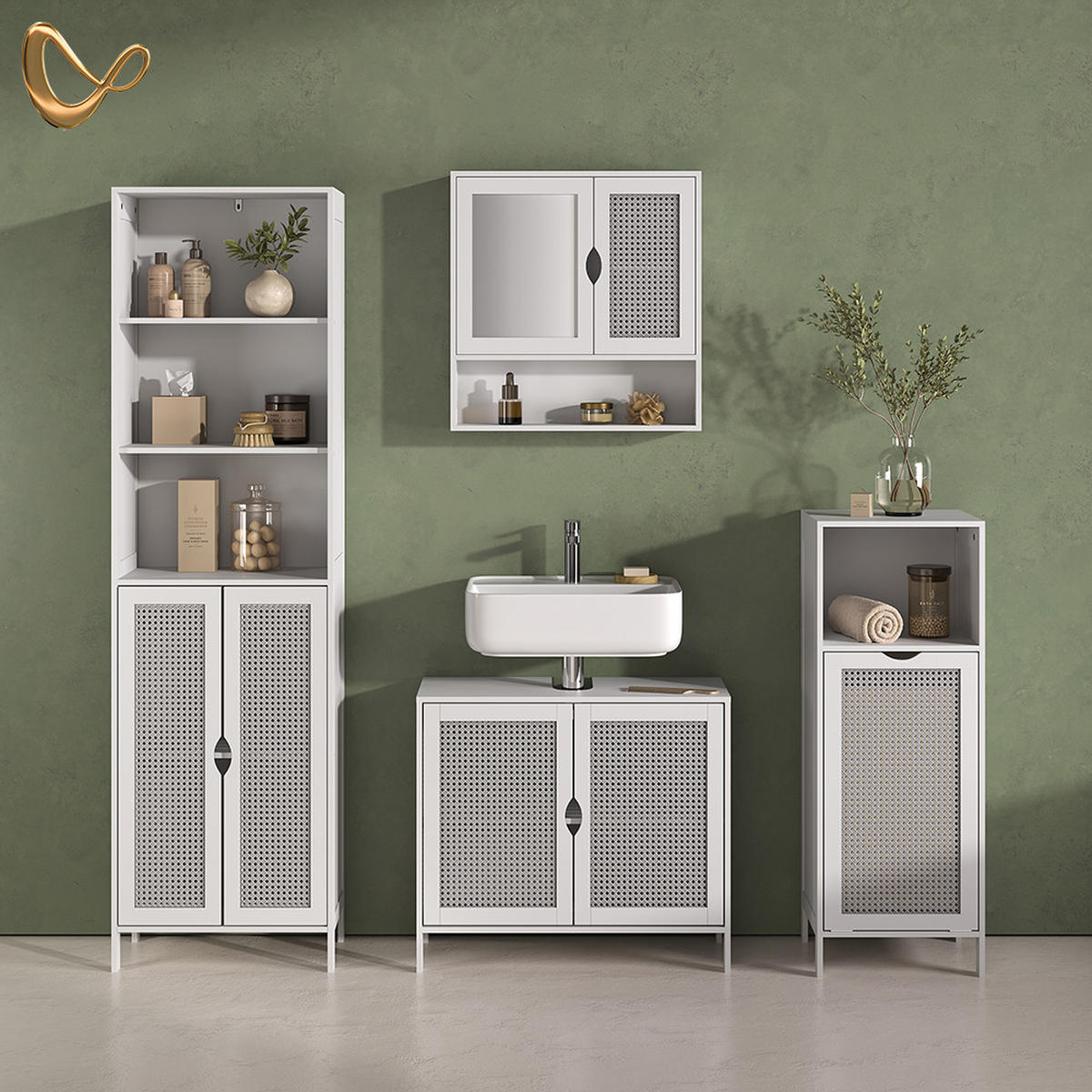 KOMPLET KOPALNIŠKEGA POHIŠTVA Mincio, Bela, 4-delni - bela, leseni material (70/60/29cm) - Livinity®