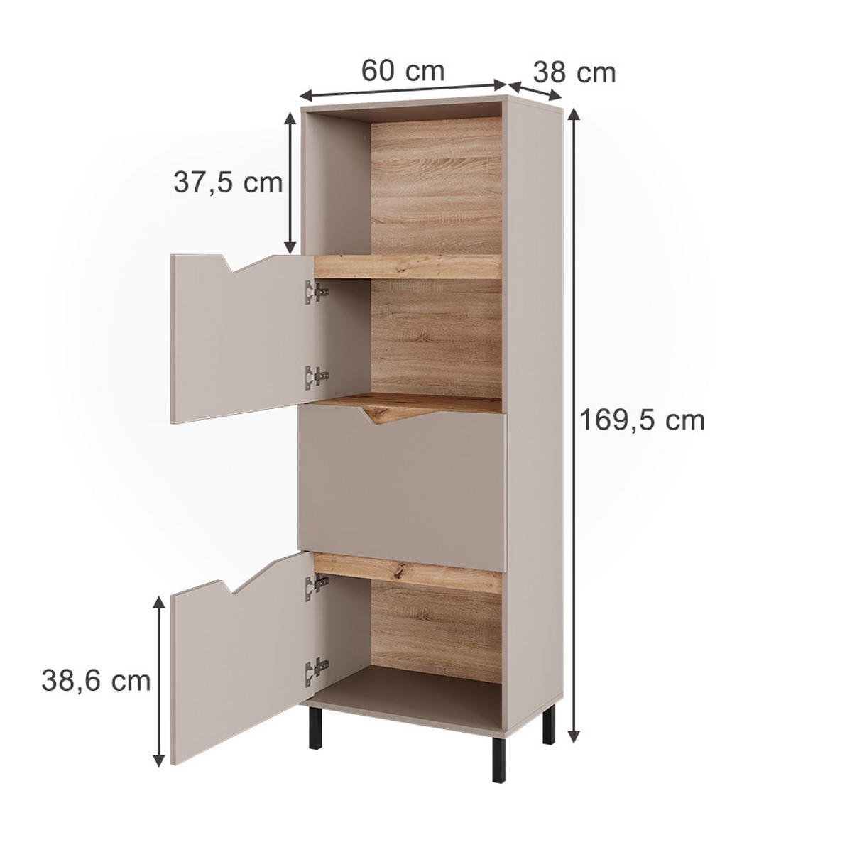 KREDENC Marelle Šedá - šedá/světle šedá, kompozitní dřevo (60/169.5/38cm) - Vicco