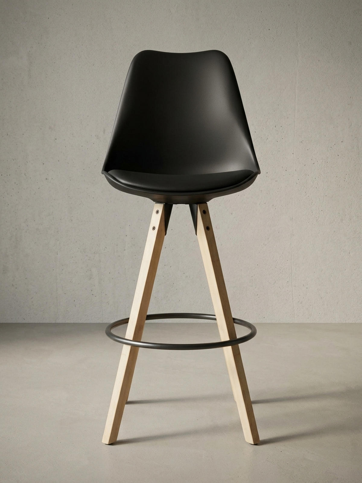 BARHOCKER Set - Ergonomisch Sitzschale, Holzbeine, Schwarz 45x45x113 cm - Beige/Schwarz, Holz/Kunststoff (45/113/45cm) - KADIMA DESIGN