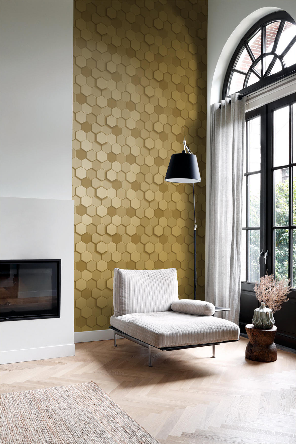 TAPETE 3D Wabenmuster 53 cm x 10.05 m - Goldfarben, Papier (53/1000cm) - Origin Wallcoverings