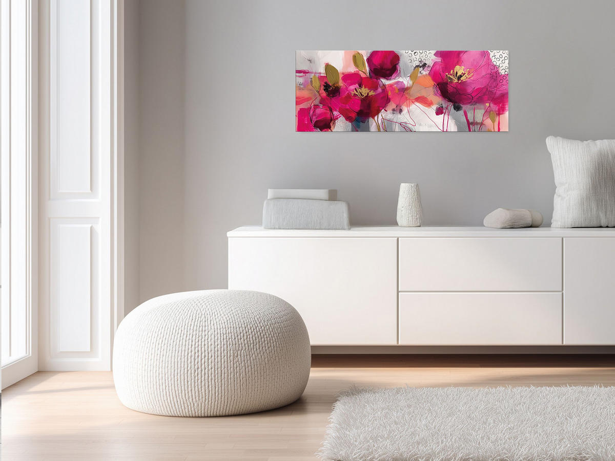 GLASBILD 80x30 cm florale Kunst pink gold - Weiß, Glas (80/30cm) - artissimo